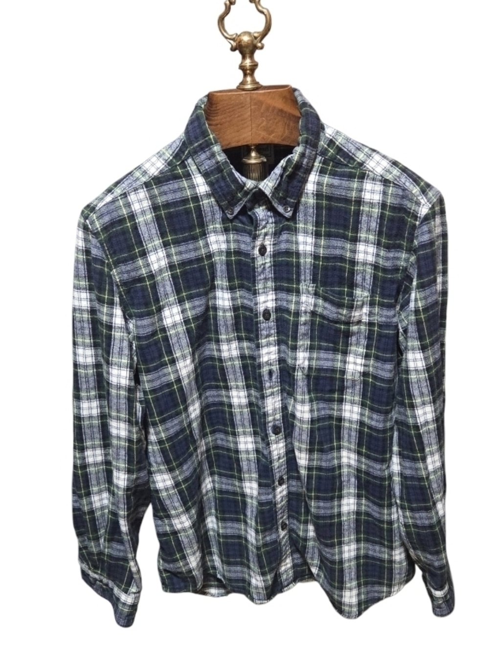 L.L. Bean Traditional Fit Scotch Plaid Flannel Shirt Blue Green Men's Size Large